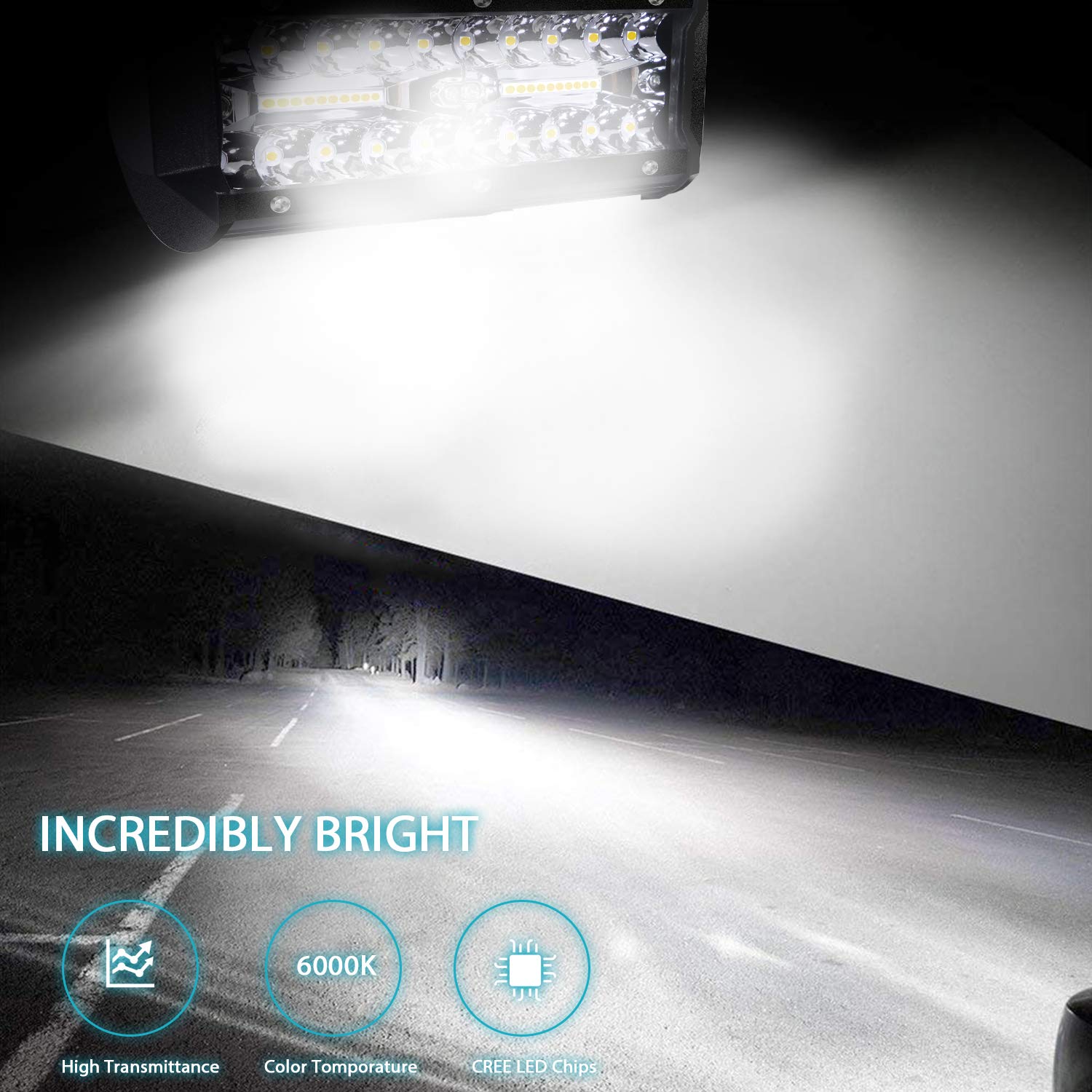 Faro di Profondità da Lavoro Led, 7’’ Cree Barra LED Fuoristrada da 300W 27,000lm Impermeabile IP67 , per Moto Auto ATV SUV Trattore, 6500K, (2 PCS)…