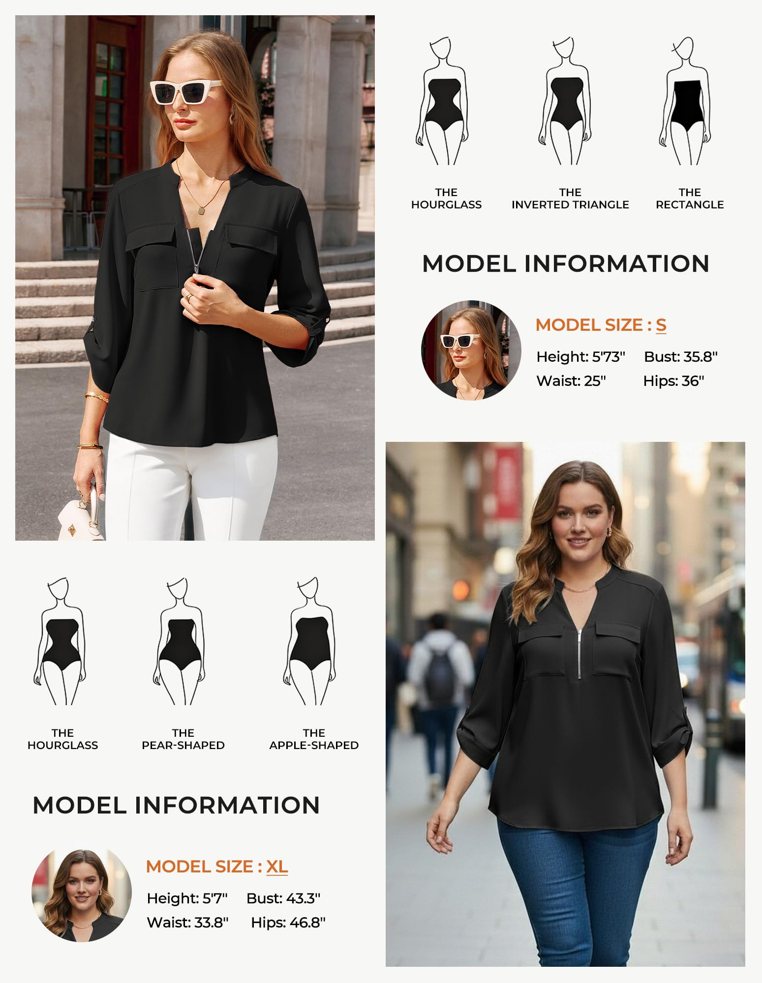 GRACE KARIN Camicetta estiva da donna con maniche a 3/4, scollo a V, vestibilità ampia, casual, con tasche, per lavoro e ufficio