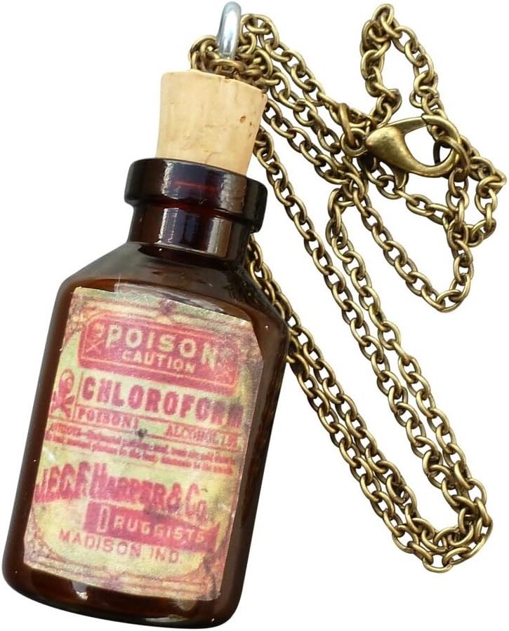 Goth necklace jewelry for women Steampunk Gothic Lolita costume accessories apothecary potion glass tiny jar bottle with handmade Halloween apothecary sticker
