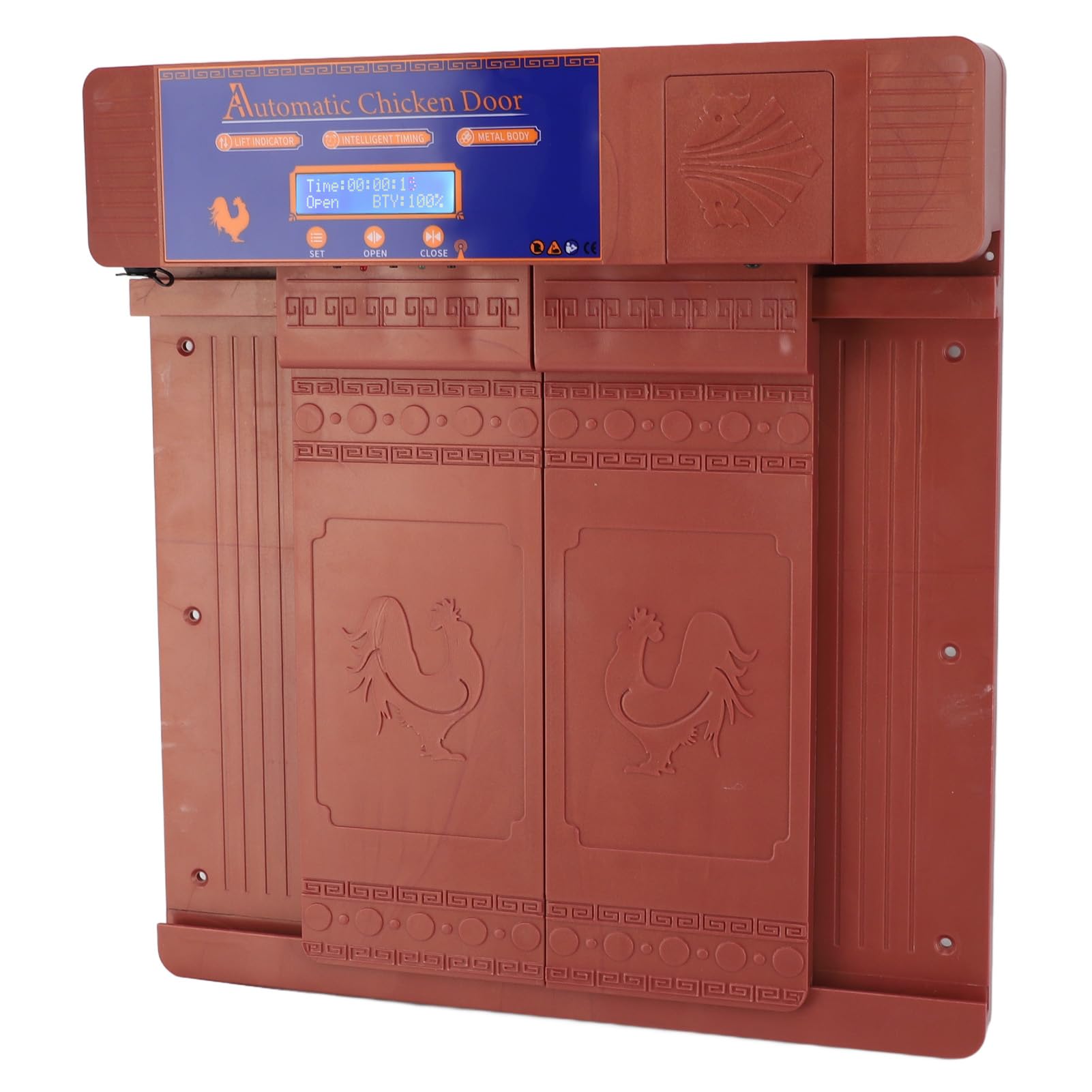 Porta automatica per pollaio, apriporta elettrico per pollaio alimentato a batteria solare con timer, display a LED doppie porte apriporta elettrico per pollaio per polli, anatre, oche (Bronzo)