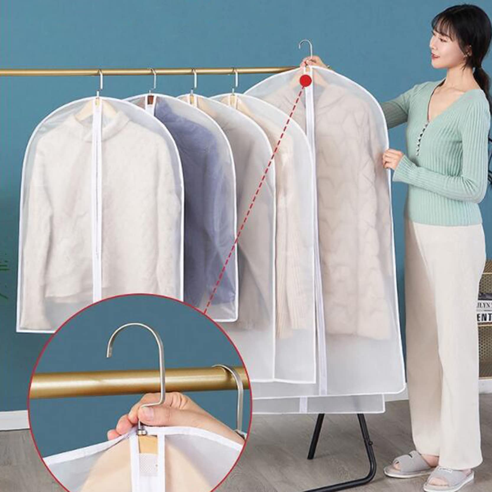 Bolsas para Ropa con Cremallera, 3 Piezas Fundas para Ropa a Prueba de Polvo A Prueba de Polillas, Fundas para Trajes Impermeables PEVE Bolsa de Almacenamiento para Guardarropas y Viajes, 60 x 8