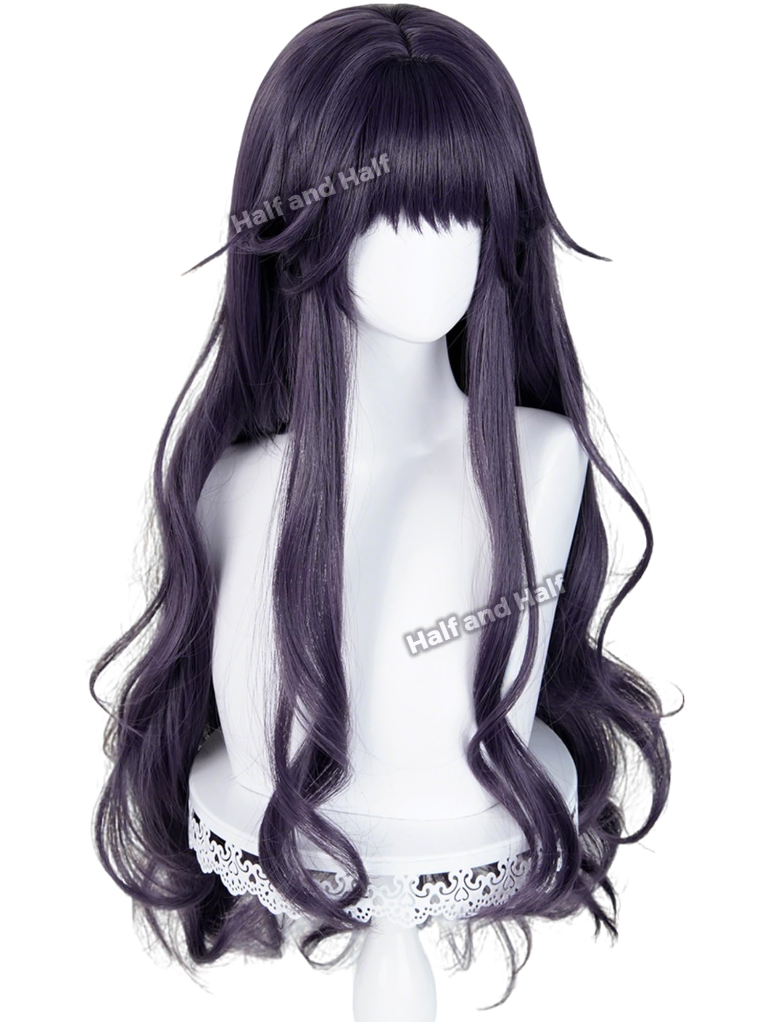 Half and Half Long Curly Gray Purple Anime Wig with Bangs + Headband for Kaoruko Cosplay