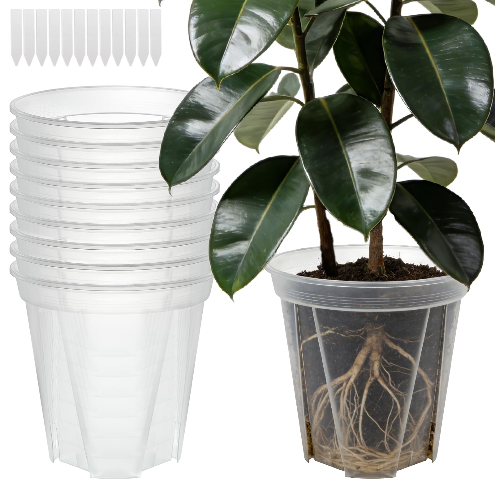10.6 inch large clear nursery pots with drainage holes, 2.7 gal 10 pack transparent plastic plant pots, ideal for orchids, seedlings, repotting & observing root growth & soil moisture