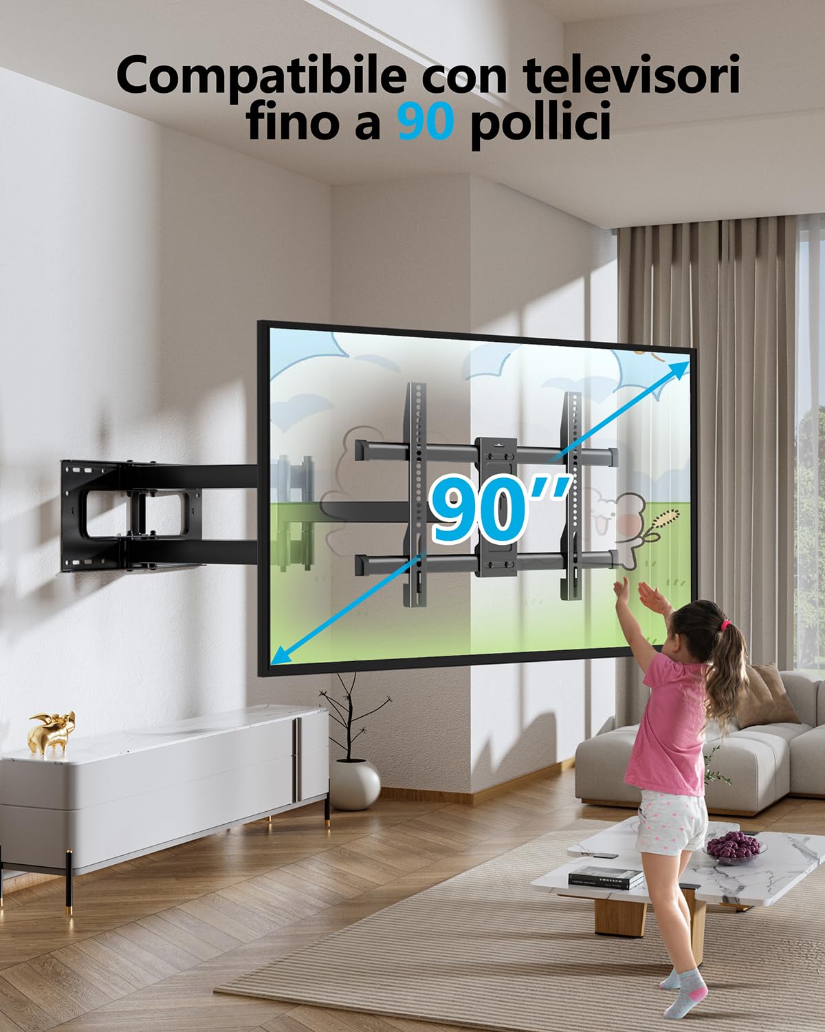 FORGING MOUNT Supporto TV Parete Braccio Extra Lungo 109cmper Schermi piatti/curvi da 50-90 Pollici fino a 75 kg, Staffa TV Girevole Inclinabile Orientabile, Max VESA 600x 400mm