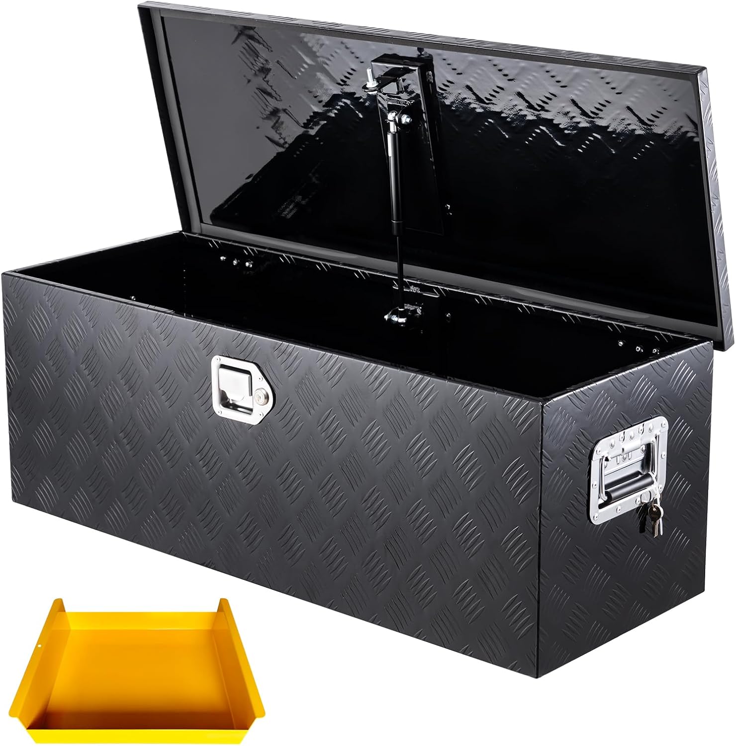 Truck Bed Tool Box Aluminum with Lock and Keys, 36x15x15 Inch, Weatherproof Storage Chest Organizer, Side Handles, Gas Strut Lid, Large Capacity Heavy Duty Steel Metal Tool Box for Pickup, Trailer, RV
