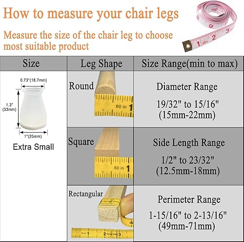 Miniatura 3 de Protectores de suelo de silicona extra pequeños para patas de silla con fieltro, se ajustan de 1932 a 1516 pulgadas, tapas de silicona para patas de