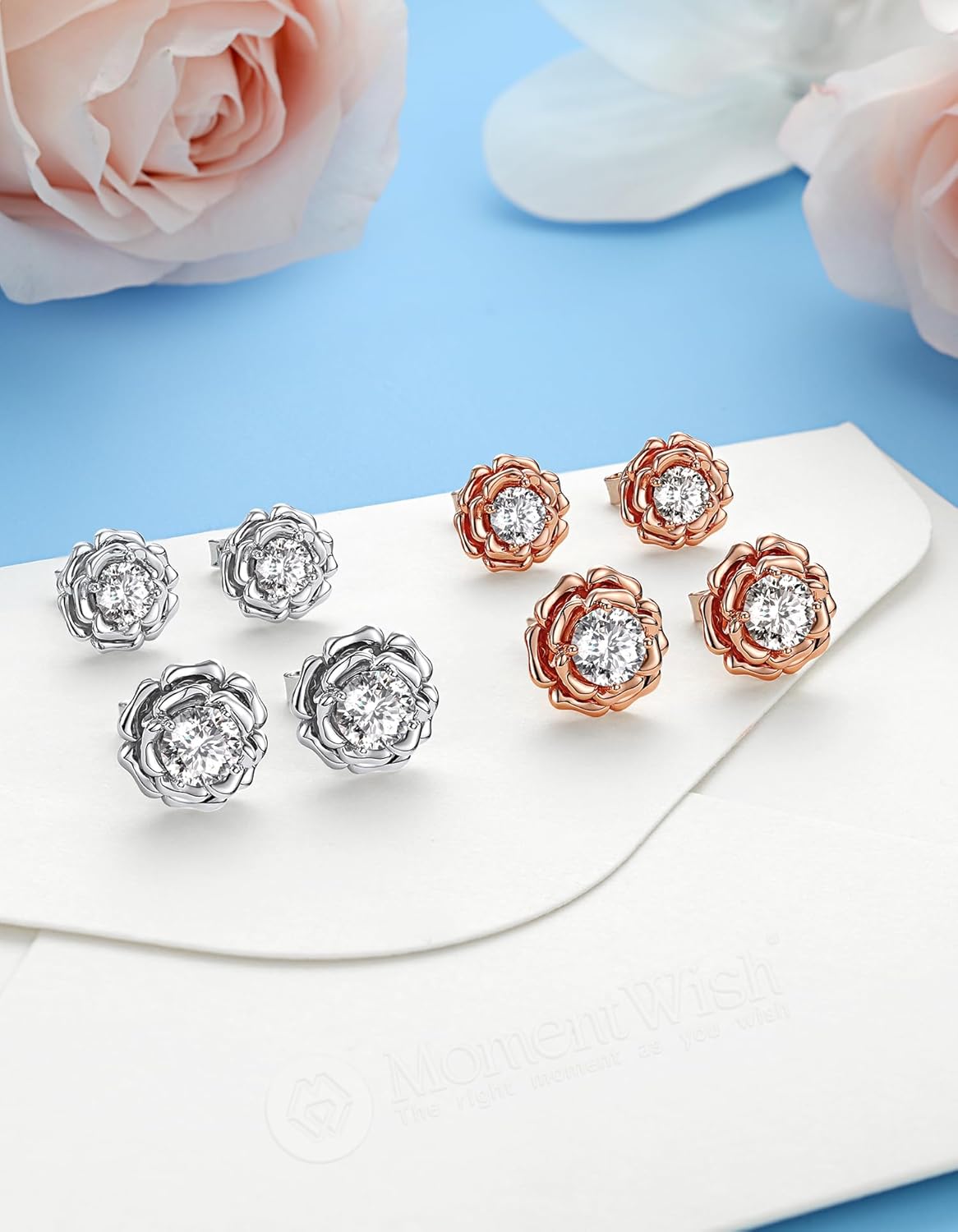 MomentWish 14K Gold Plated Stud Earrings, Birthday Gifts for Women, 1-2 Carat Moissanite Earrings, Lab Created Diamond Earring, Yellow/Rose Gold Plated 925 Sterling Silver Earring Jewelry Women Men - Image 8