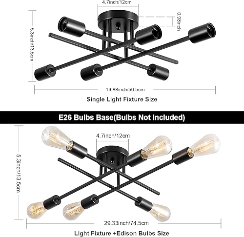 Miniatura 58 de Sputnik Candelabros, lámpara de techo moderna semiempotrada con base E26, lámparas industriales de mediados de siglo para cocina, granja, Negro