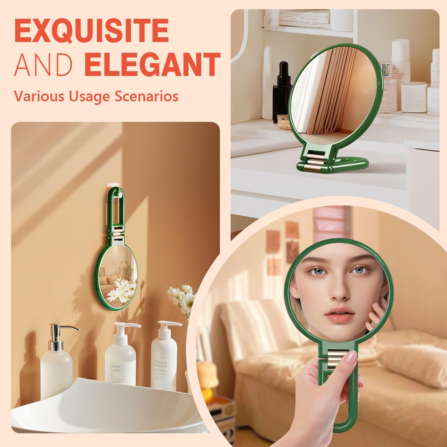 Auxmir Specchio Ingranditore Bifacciale 30X/1X, Specchio a Mano 14CM, Alta Definizione, Portatile, Pieghevole, Appendibile, Specchio Trucco da Viaggio per Trucco, Cura del Viso, Verde