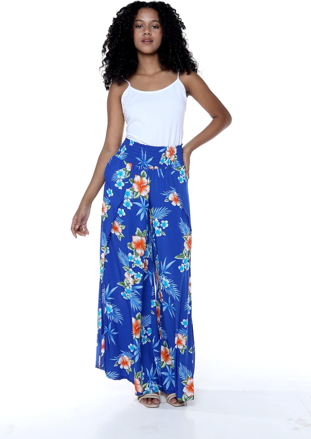 Lady High Slit Wide Leg Pants in Hibiscus