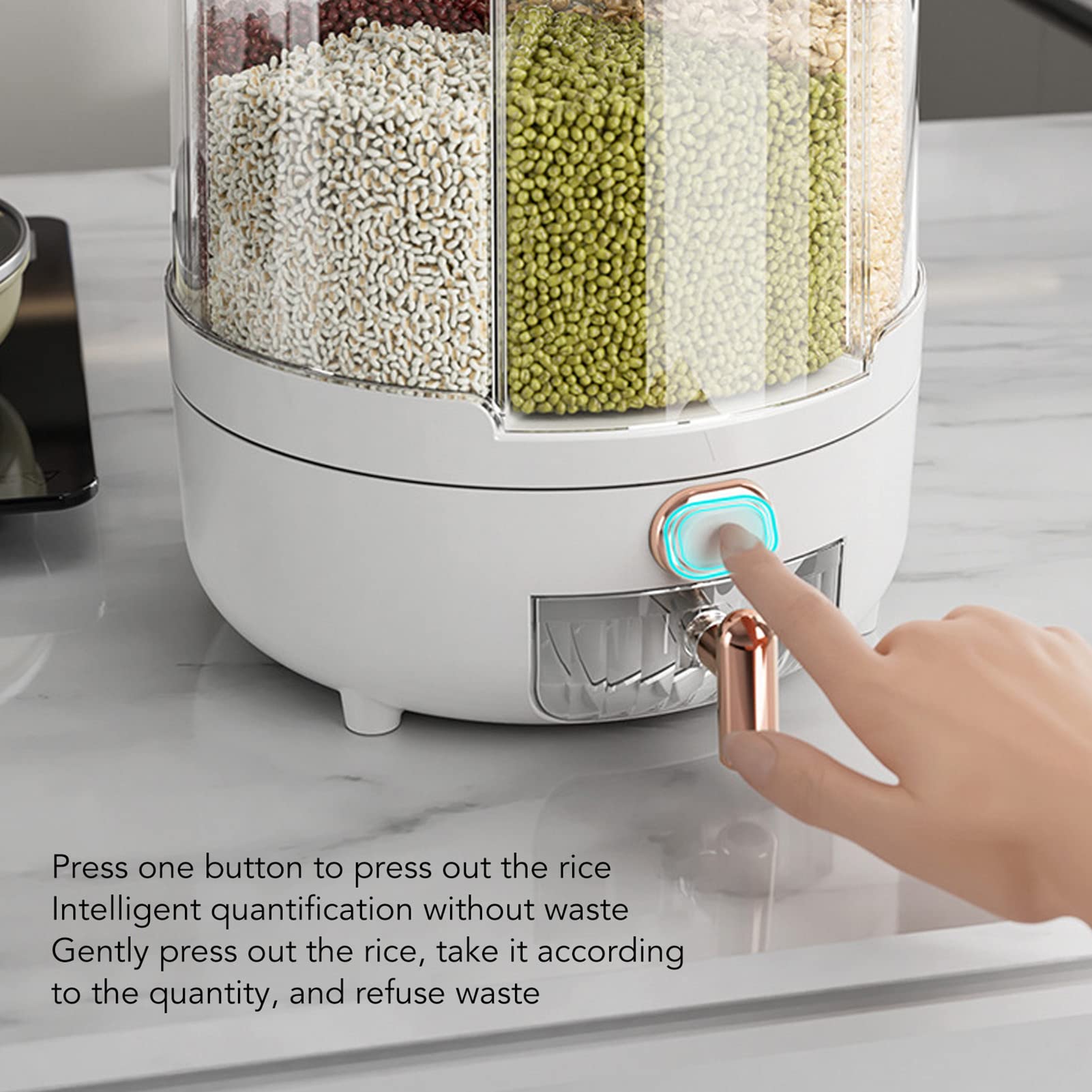 360 Rotating Grain Rice Bucket, Rice Storage Container with Measuring Cup, Drainage Cup Rice Dispenser for Kitchen Restaurant (GrcfumoIyvZYm-12)