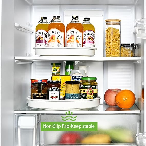 Turntable Organiser, 3 Pack Rotating Plate Fridge Organiser, 360° Lazy Susan Rotating Spice Rack, Kitchen Organiser for Kitchen, Fridge, Cupboard