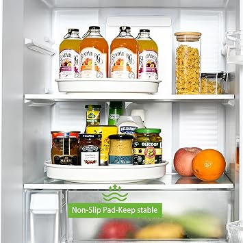 Turntable Organiser, 3 Pack Rotating Plate Fridge Organiser, 360° Lazy Susan Rotating Spice Rack, Kitchen Organiser for Kitchen, Fridge, Cupboard