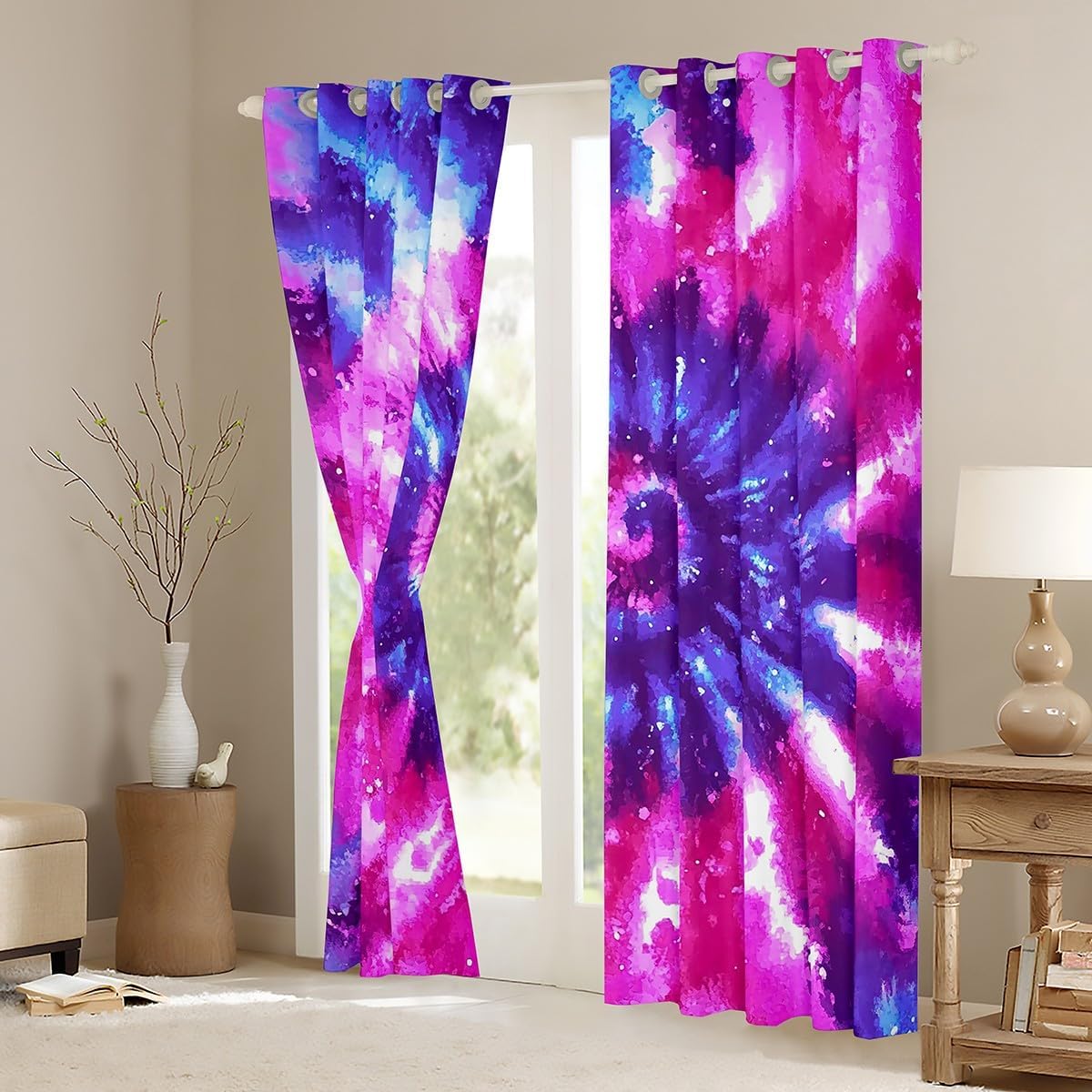 Colorful Blackout Curtains Psychedelic Spiral Curtains 84"X63",Colored Gradient Tie Dye Curtains & Drapes Boys Girls Gypsy Hippie Quilt Cover,Exotic Ethnic Window Treatments,Pink Purple Blue