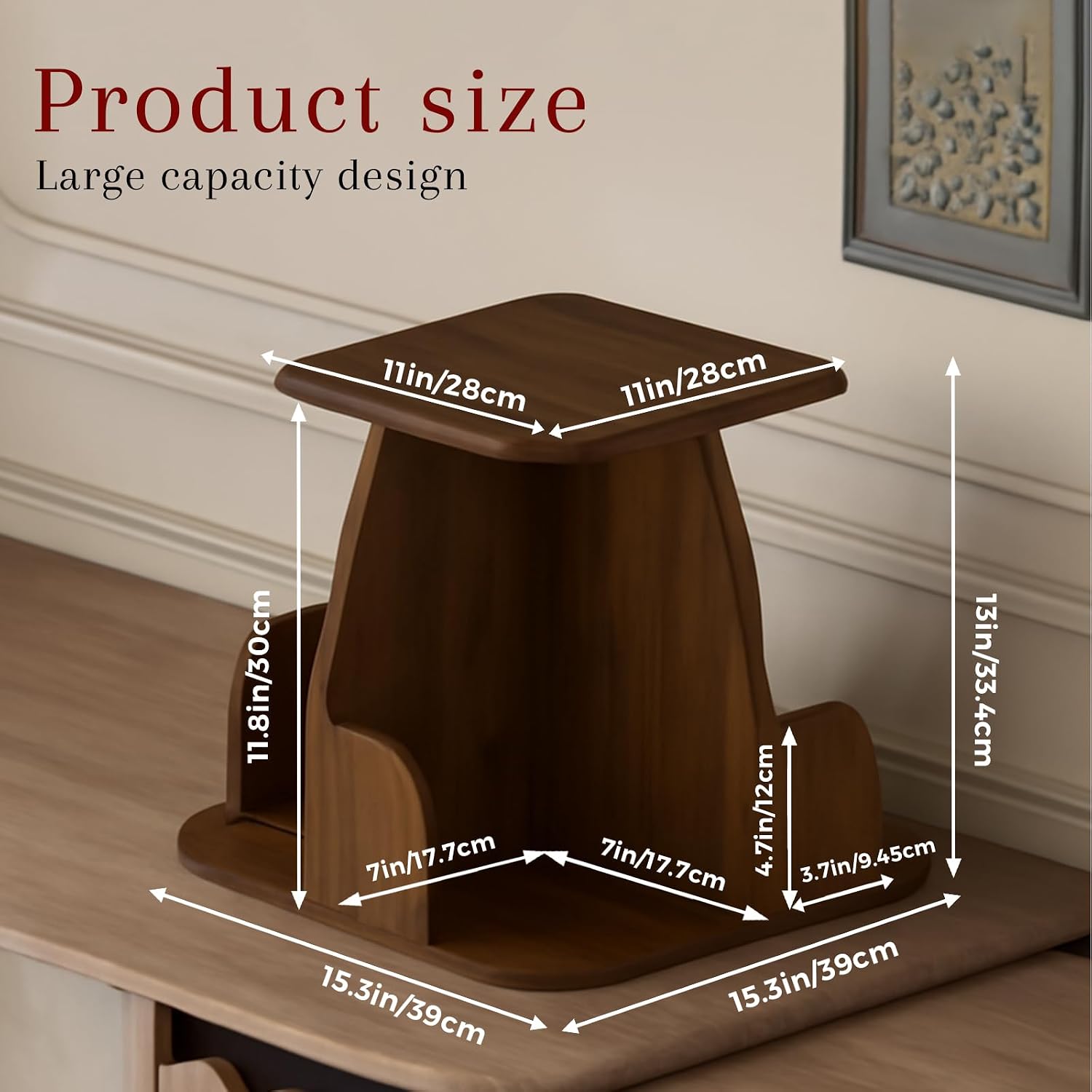 Rotating Book Shelf for Desk, Revolving Bookcase with 4 Compartments, Small Square Bookshelf, Multifunctional Desk Storage Solution, Dark Walnut, Strong and Durable, 360° Rotation