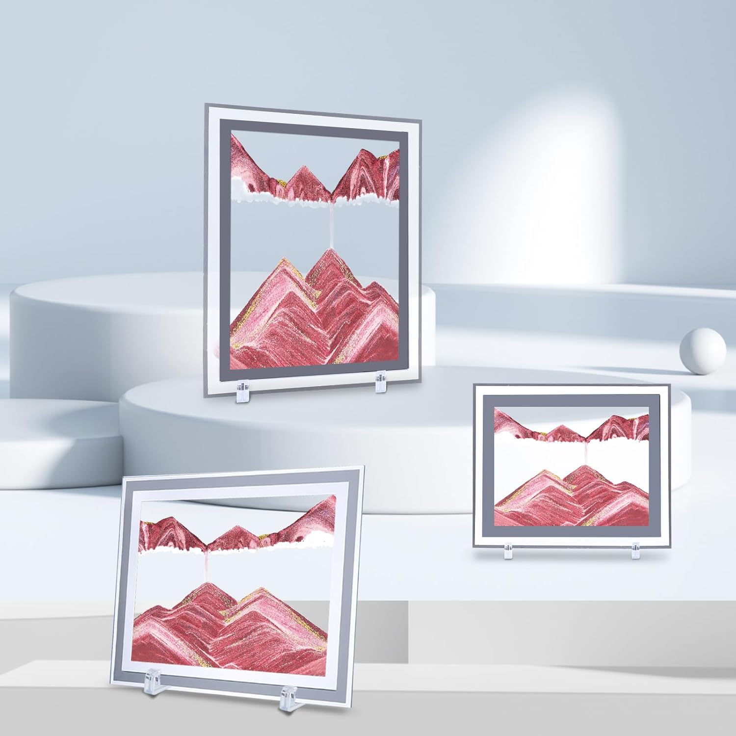 AzureLeap 3D Dynamic Sand Art Liquid Motion, Moving Sand Art Picture Square Glass 3D Deep Sea Sandscape in Motion Display Flowing Sand Frame Relaxing Desktop Home Office Work Decor (5inch-Pink)