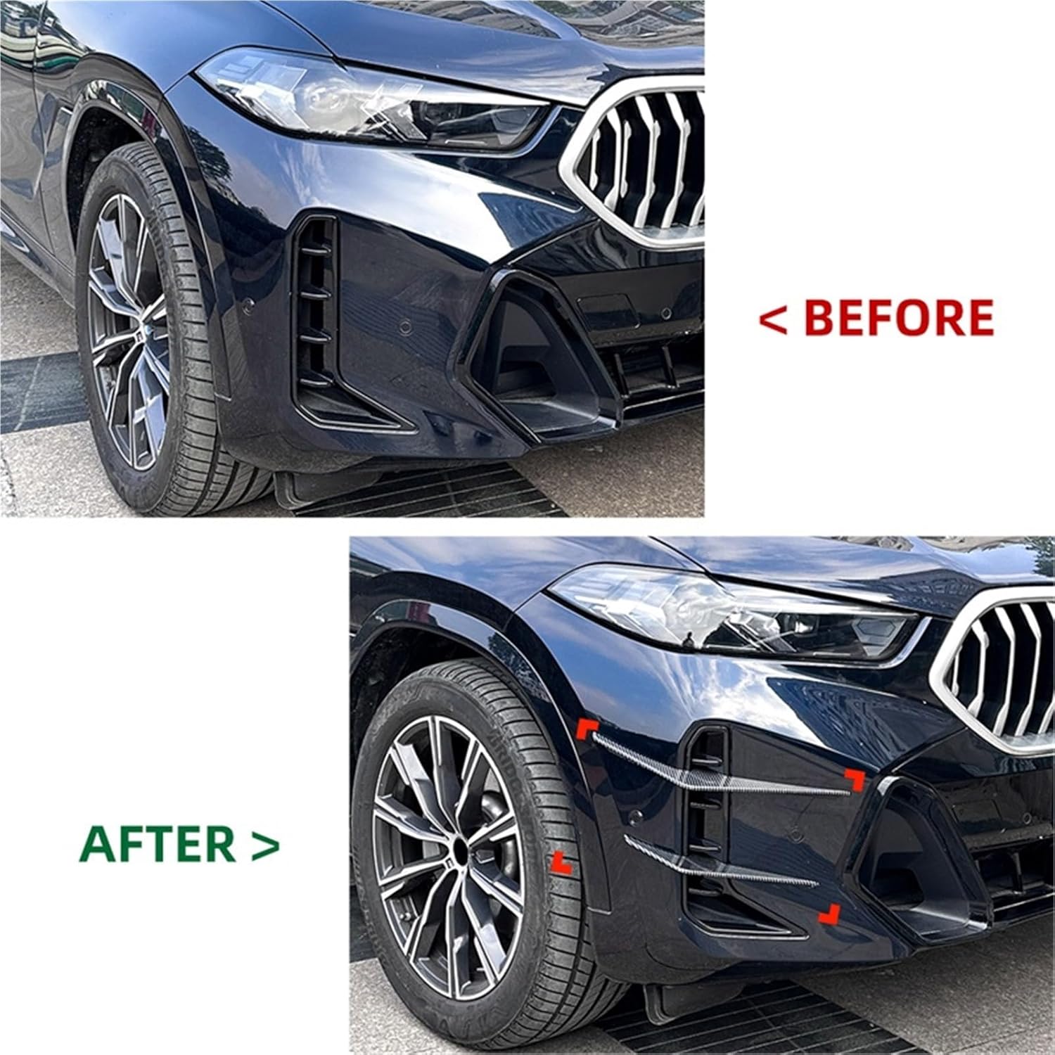 Front Bumper Lid Side Wind Air Knife Stickers Compatible With BMW X6 G06 LCI 2023+ Spoiler Body Kits Exterior(Carbon black)
