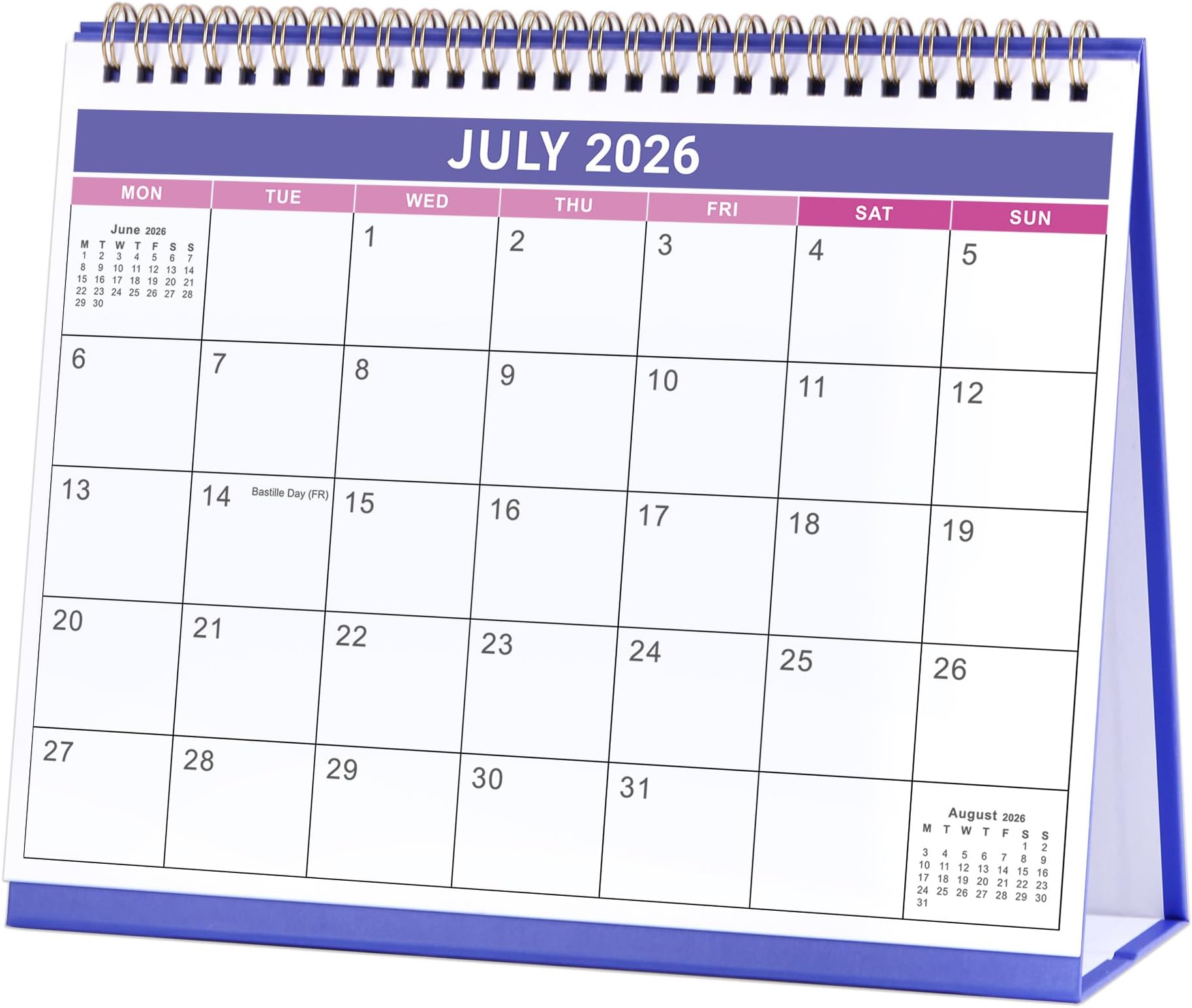 2026-2027 Calendar - 18 Month Desk Calendar 26-27 Runs from July 2026 to December 2027, Starts on Monday, Minimalist design for School, Home or Office, 25.3 x 20.5 x 7.8 cm - Purple