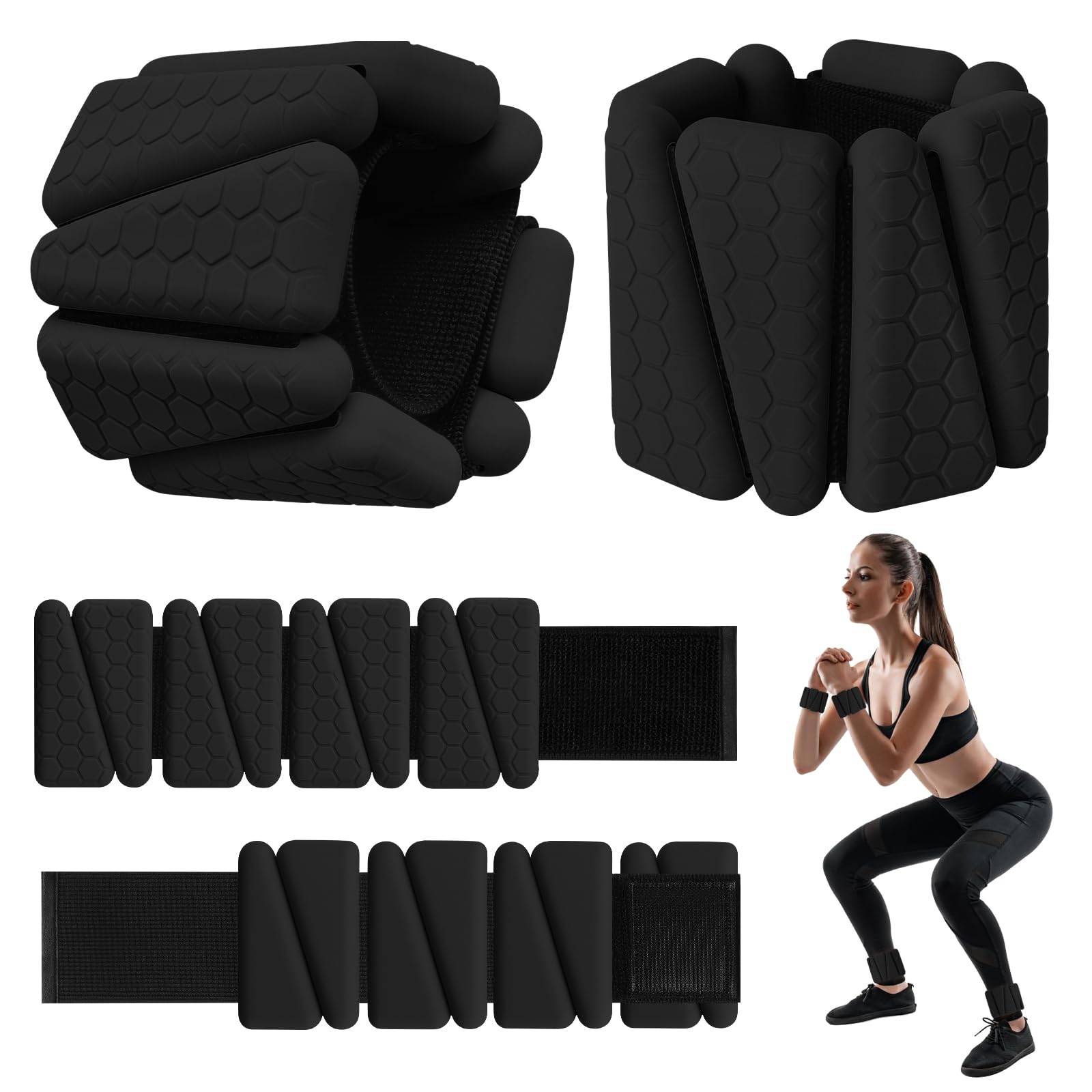 Wrist Weights, 2Pack Adjustable Silicone Weighted Bangles for Women and Men, Wearable Wrist Ankle Weights Suitable for Yoga, Walking and Gym, Arm & Leg Workout, 2lb