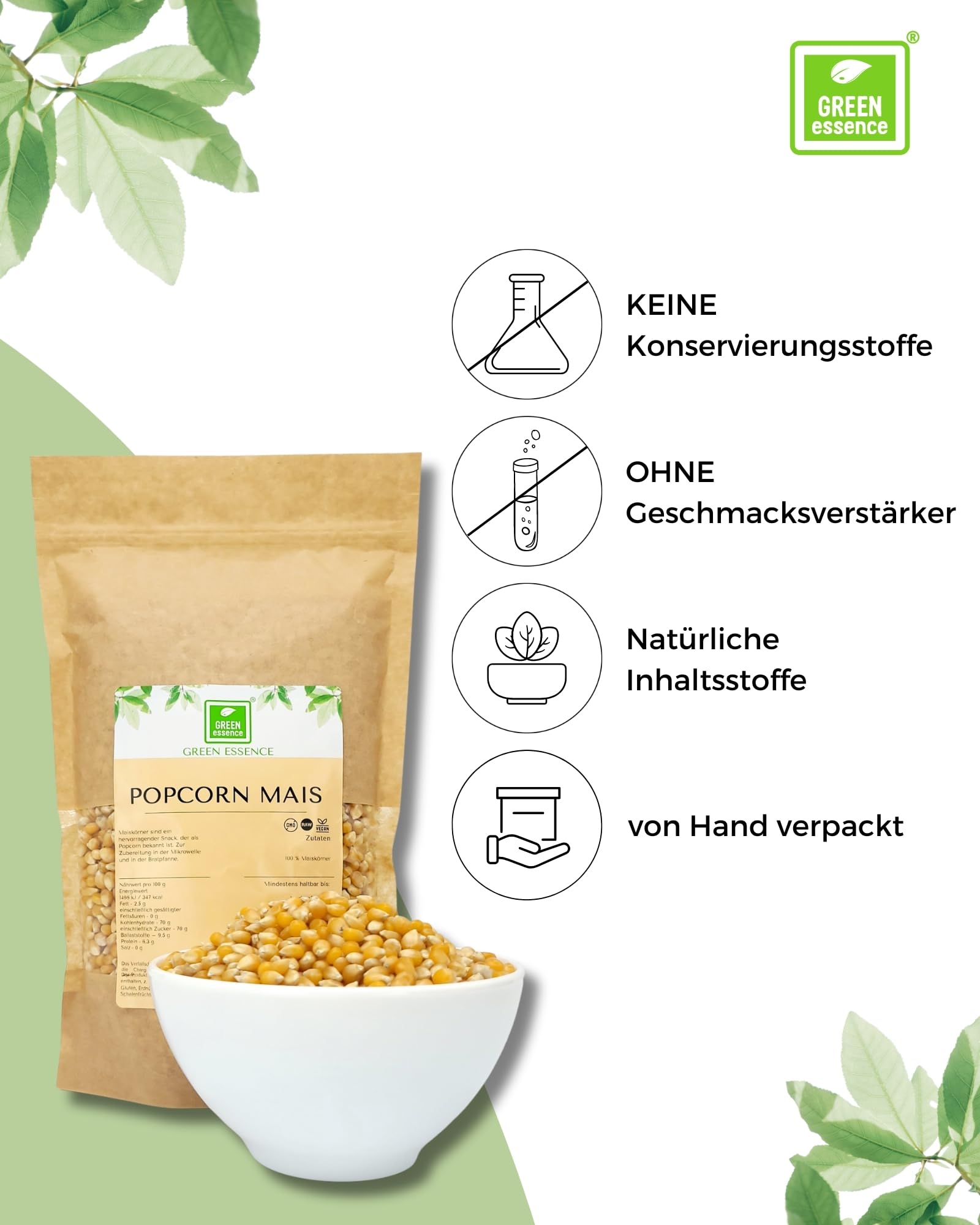 Butterfly Popcorn Mais 5kg von Green Essence - Ungesalzen und ungesüsst Popcornmais aus Maiskörnern - Mais für Popcornmaschine, ideal als Kino Popcorn