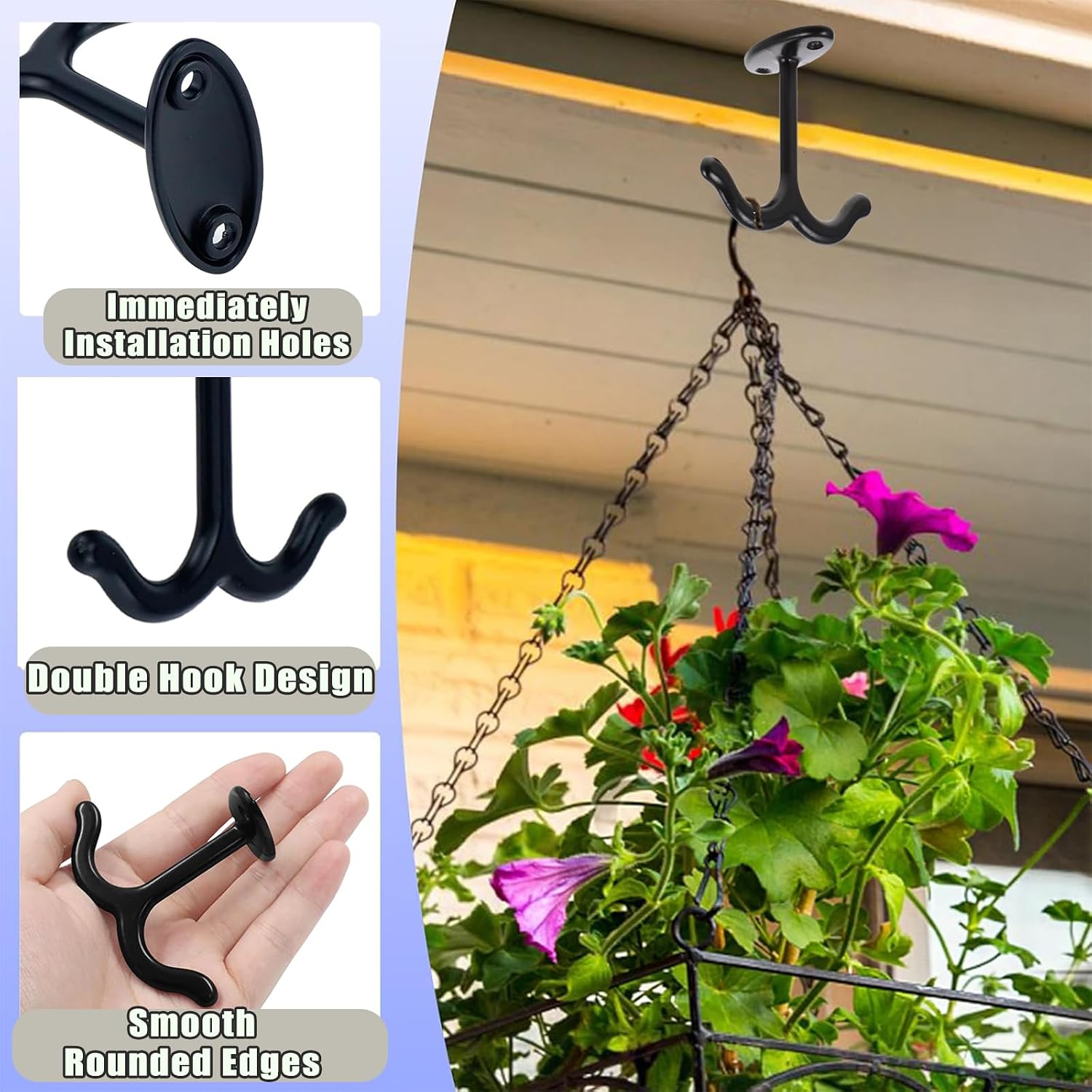 12 Pcs Ceiling Double Hook with Screws - Prong Wardrobe Towel Hook - Zinc Alloy Top Mount Hooks for Coat, Hat, Towel, Robe, Clothes, Kitchen Utensils Under Cabinet Shelf Hooks (Black)