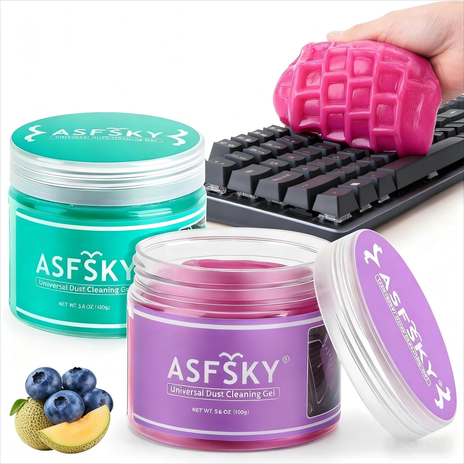 ASFSKY 2 Pack Keyboard Cleaner Gel – Cleaning Slime, Reusable Cleaning Putty for Keyboard Crevices, PC, Laptop, Electronics & Car Interior – 320g Value Pack (Rose + Green)