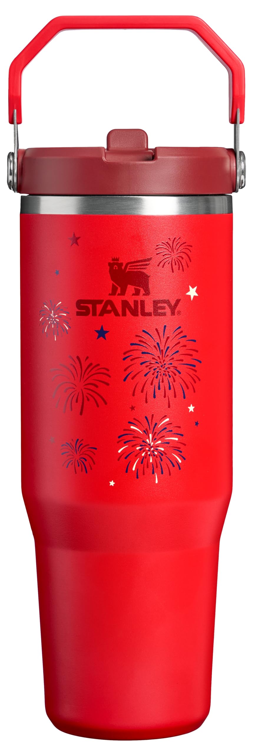 STANLEY IceFlow 2.0 Flip Straw Tumbler, 30 oz, Chili Red Fireworks | Easy Carry Handle | Twist On Lid and Flip Up Straw | Leak Resistant Water Bottle | Insulated Stainless Steel | BPA-Free