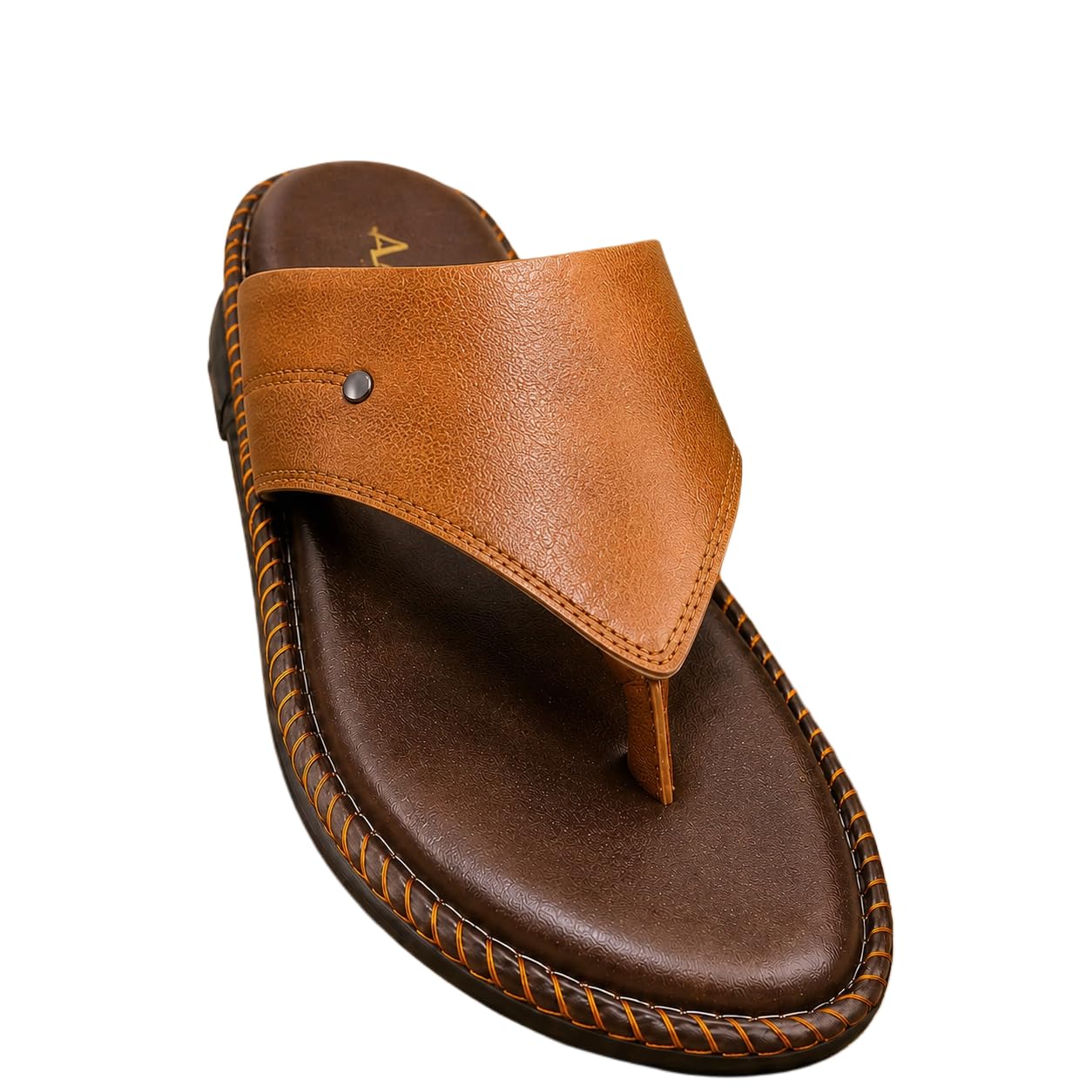 Men's Flip Flop Chappal, Tan, Brown and Black, Faux Leather, Toe Post Thong Sandal-image-27