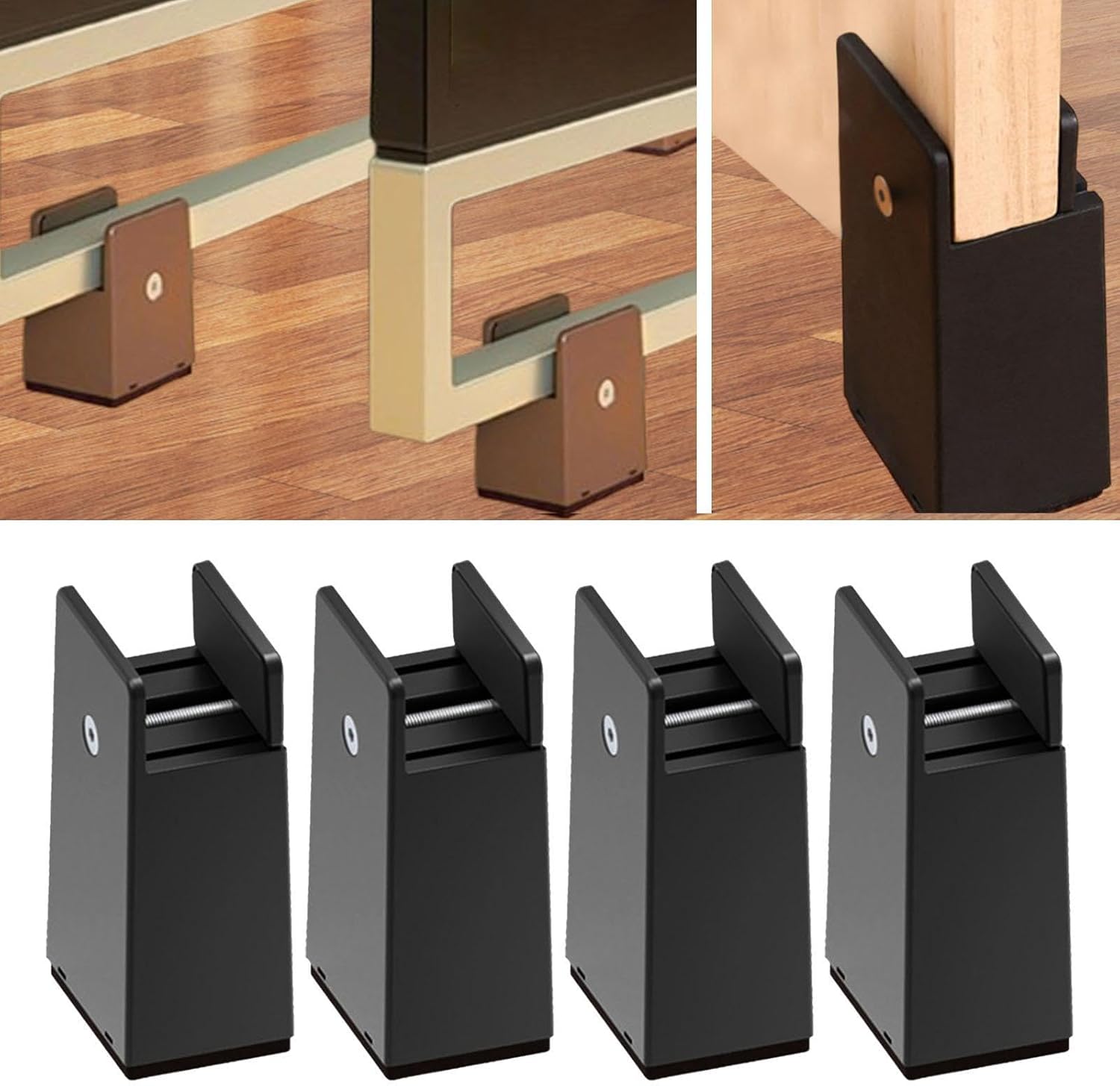 4 Pieces Bed Risers Furniture Risers Floor Protector Portable Chair Height Extenders Furniture Leg Lifts for Desk Living Room, Black, Height 10 cm