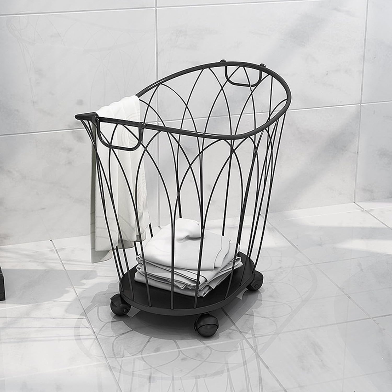Kosz na Pranie Metalen rollende wasmand op wielen Scandinavische luxe wasmand Stevige ijzeren kunst Vuile klerenmand met metalen handvat Deken Speelgoedorganisator voor woonkamer Pojemnik