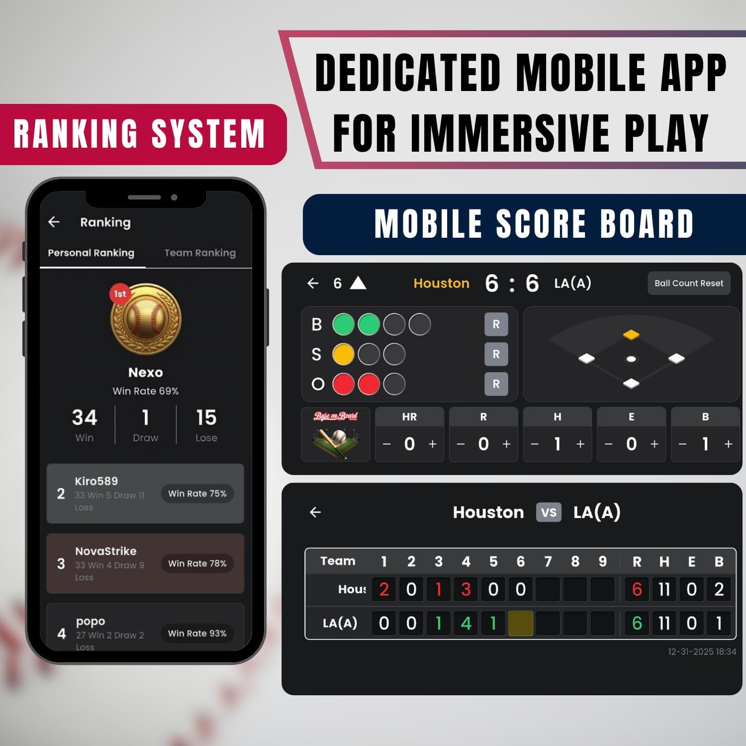[Base on Board Lite] Realistic Baseball Tabletop Board Game, Dedicated Mobile App Integration, 3 Twelve-Sided Dice, 86 Strategy Cards, for Stove League Season, for Baseball Fans, for Ages 12+