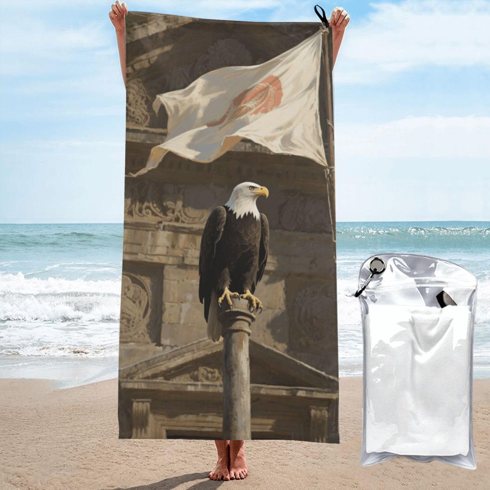 LMNGH Flag Bald Eagle Bath Towel Super Absorbent Quick Dry Bathroom Towel Sand Free Microfiber Beach Towels for Bathroom, Gym, Spa and Hotel Towel 27.5"x55"