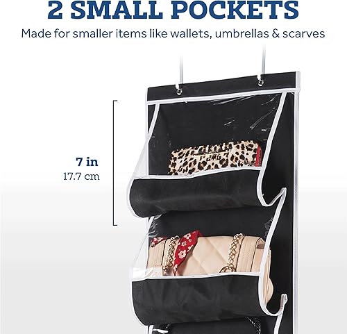 Miniatura 5 de ZOBER Organizador de bolso para armario, organizador de bolsos sobre la puerta con 6 bolsillos para un fácil almacenamiento de bolsos, ganchos de