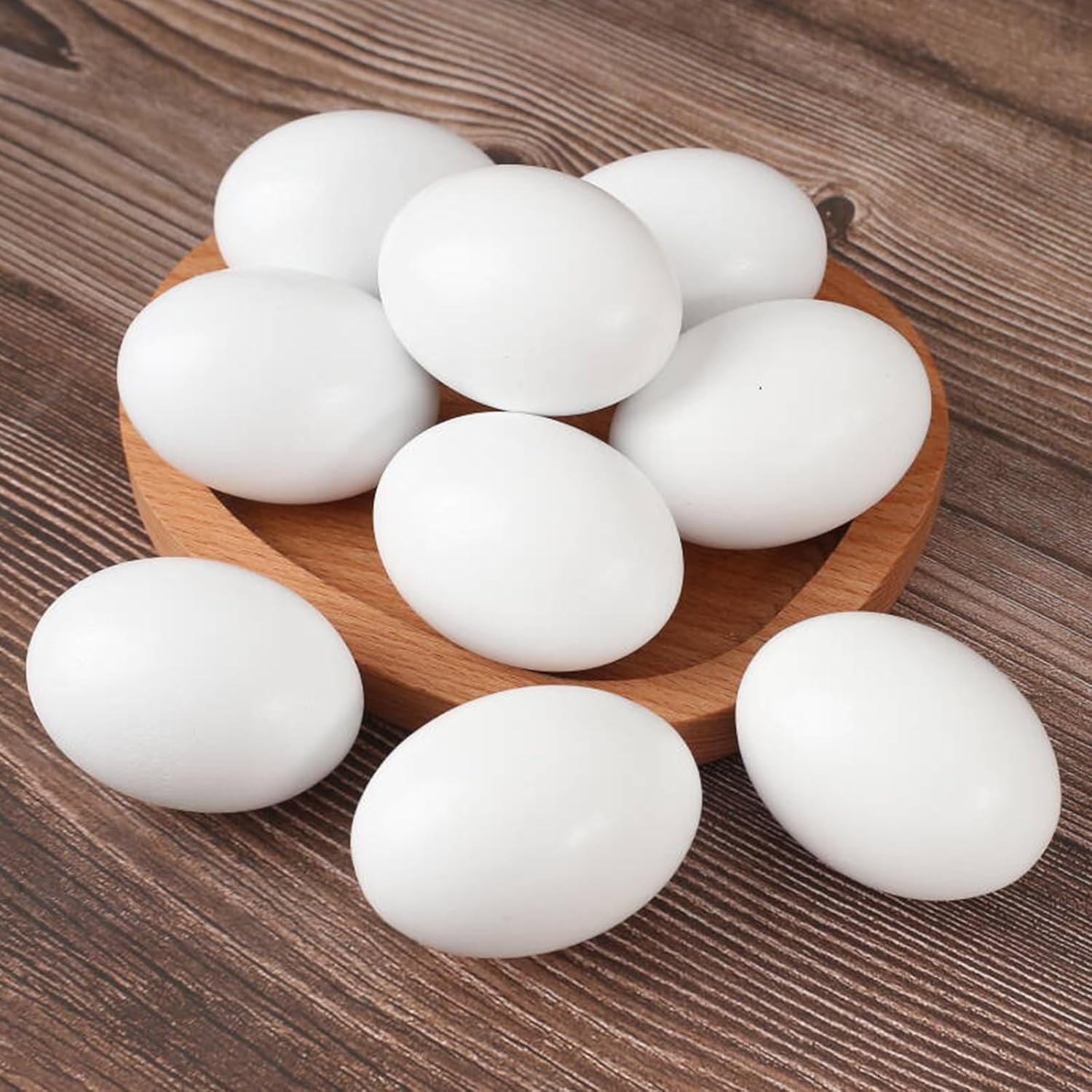 ToBeIT 9Pcs White Easter Wooden Fake Egg Realistic Faux Fake Eggs for Crafts Easter Hunts Basket Fillers DIY Painting Party Home Decoration