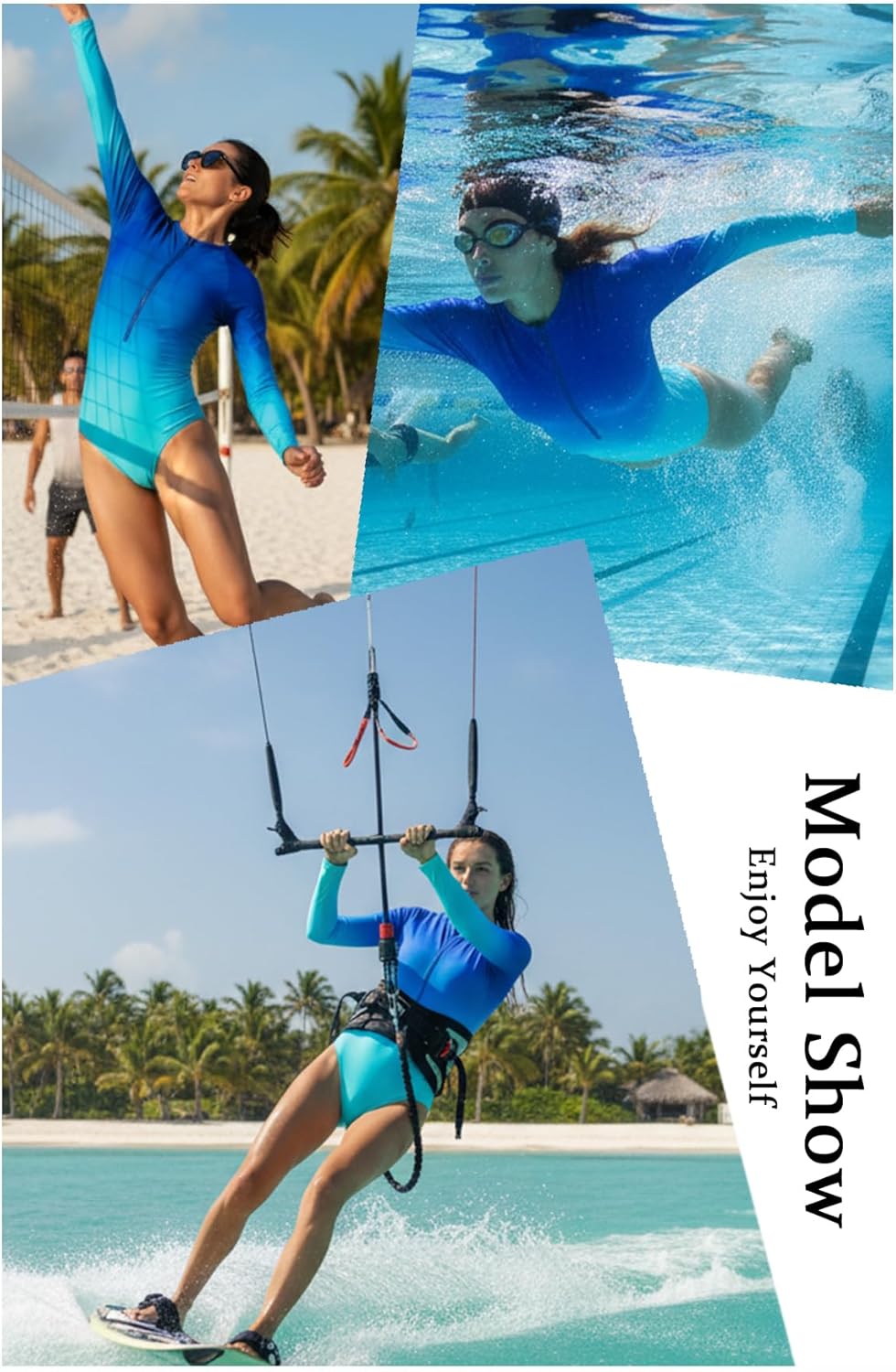 Daci Women Long Sleeve Rash Guard One Piece Swimsuit Zipper Surfing Bathing Suit UPF 50