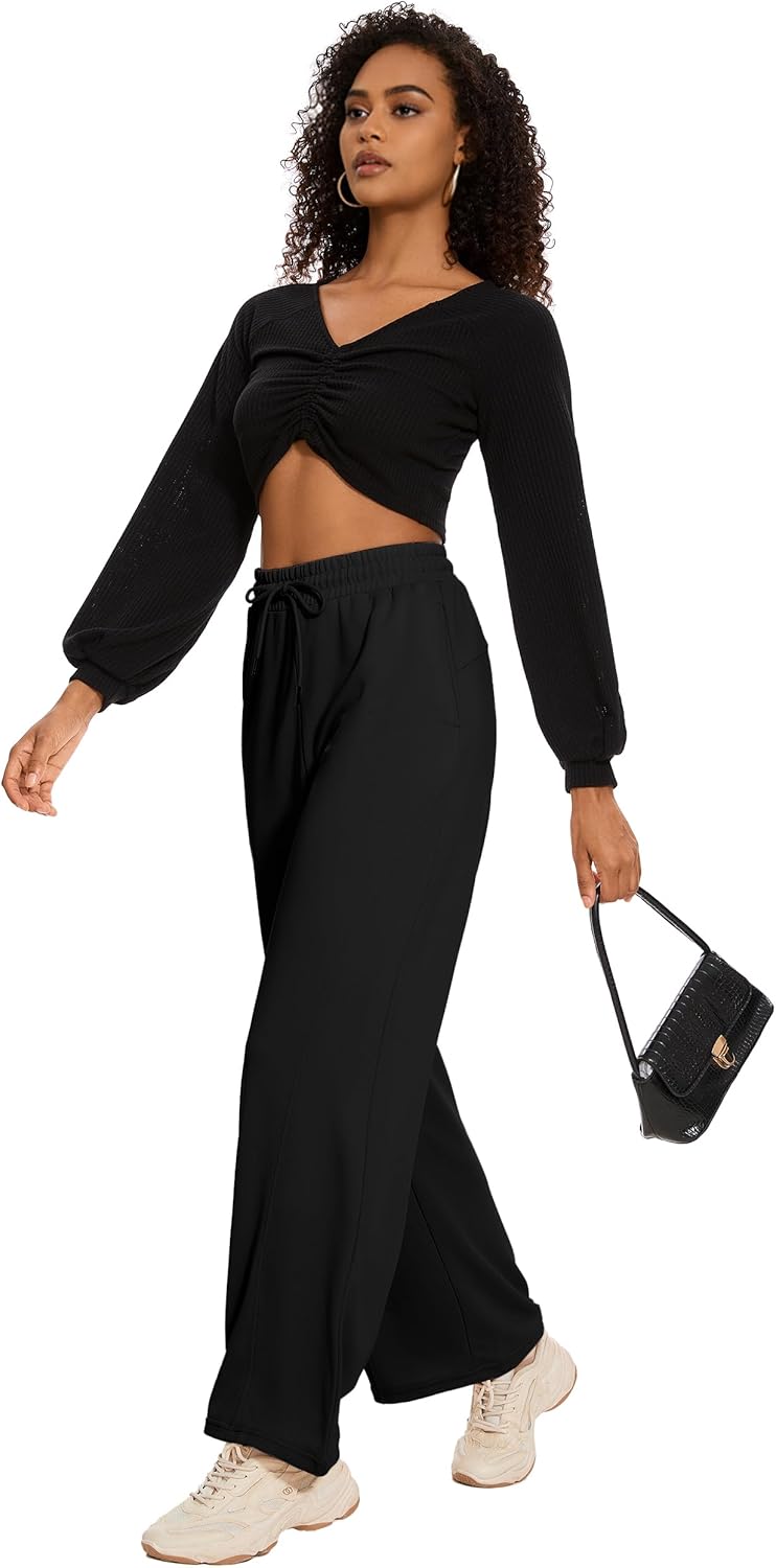 M MOTEEPI Women Sweatpants Wide Leg 30" Lounge Sweat Pants Casual Baggy Trousers with Elastic Waist Straight Leg - Image 7