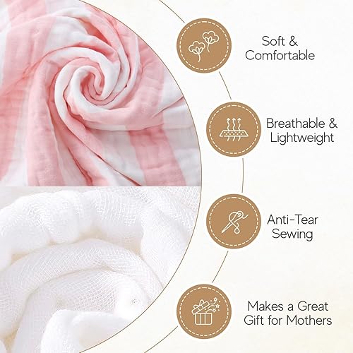 Miniatura 4 de Paquete de 4 toallas de muselina con capucha, 100% algodón orgánico de primera calidad, (2) toallas de baño de 6 capas de 32 x 32 pulgadas y (2)