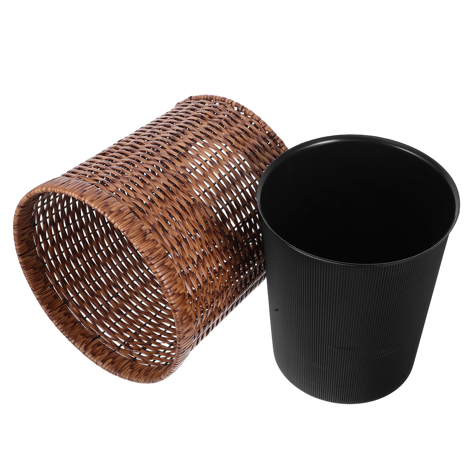 Cubo de Basura Vintage de Gran Capacidad Diseño de Doble Capa en Ratán Sintético para Hogar y Baño, Fácil de Limpiar y Oculta Bolsas de Basura