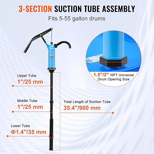 Miniatura 5 de VEVOR Bomba de tambor, 9.5 onzas por carrera, bomba de barril de acción de palanca, se adapta a tambores de 5-55 galones con ensamblaje de tubo de