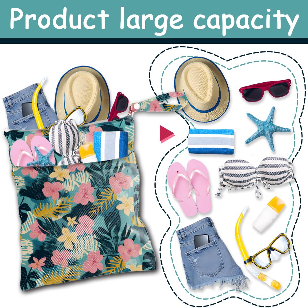 SUPERDANT Sac Etanche et Réutilisable pour Vêtements Mouillés Motif Plantes Bohèmes avec 2 Poche Zippée Sac Maillot de Bain Mouillé pour Maillots de Bain et Couches Lavables Pochette de Voyage