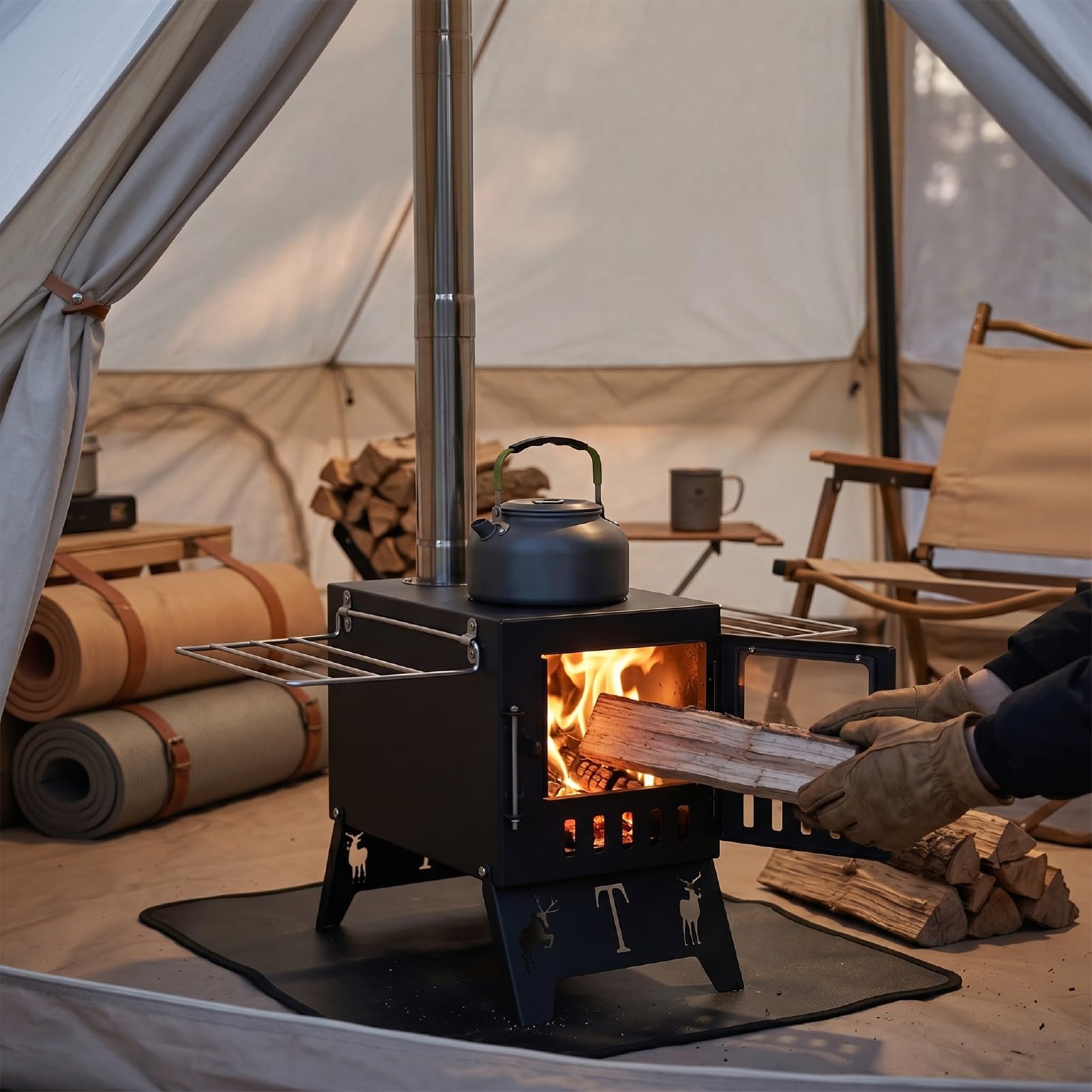 Generic Fornello a Legna da Campeggio con Presa D'aria Regolabile Design Portatile per Picnic e Tende Acciaio Al Carbonio 1 unità