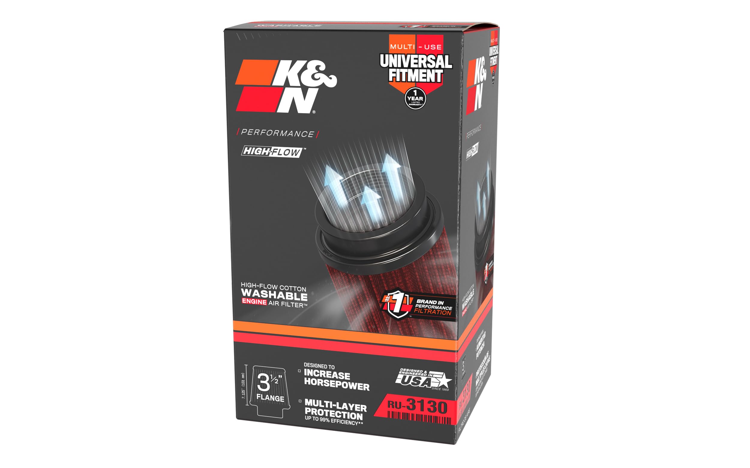 K&N RU-3130 filtro de goma universal Coche y Moto