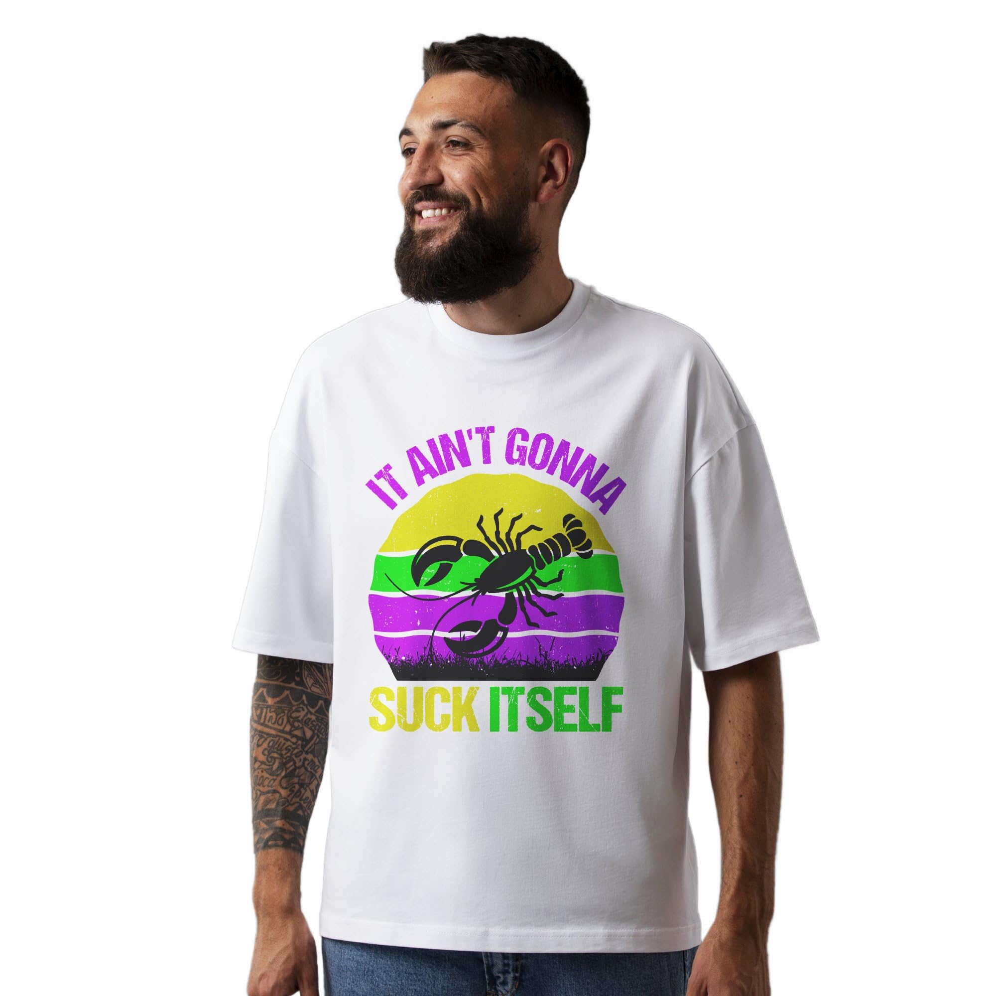 Seek Buy LoveUnisex Oversized T-Shirt - Bold Crawfish Boil Statement | Fun Mardi Gras Festival Tee | Comfy Casual Streetwear | Unique Graphic Shirt