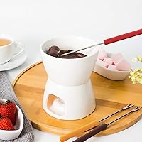 Vista 4 de ABHOME Little Fondue Set, olla de cerámica para fondue para derretir chocolates/quesos, color blanco