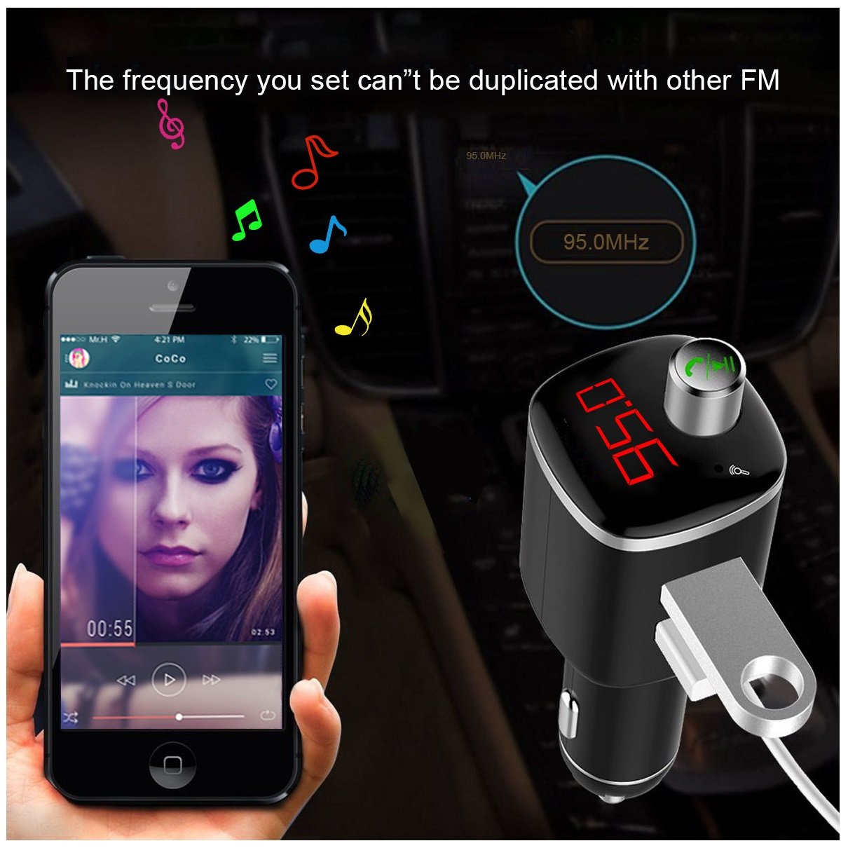 Universal Car MP3 Player Hands Free Bluetooth FM Transmitter Adapter for Car Stereo and Doul USB Charger