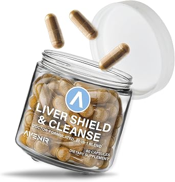Avenir Nutrition Liver Shield & Cleanse | التخلص من السموم وإصلاح الكبد العشبي | مستلزمات مستخلصات الحليب الخرشوف والخرشوف | الكبد الدهني والدعم الصحي | 60 كبسولة للرجال والنساء