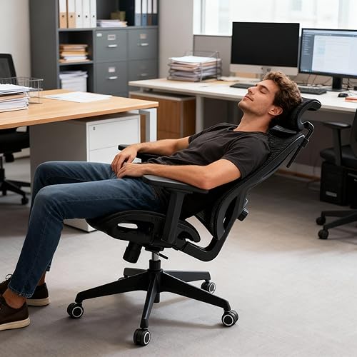 Miniatura 9 de Silla de oficina ergonómica con soporte lumbar, reposabrazos ajustable 3D, sillas de escritorio de oficina en casa de malla, silla giratoria para