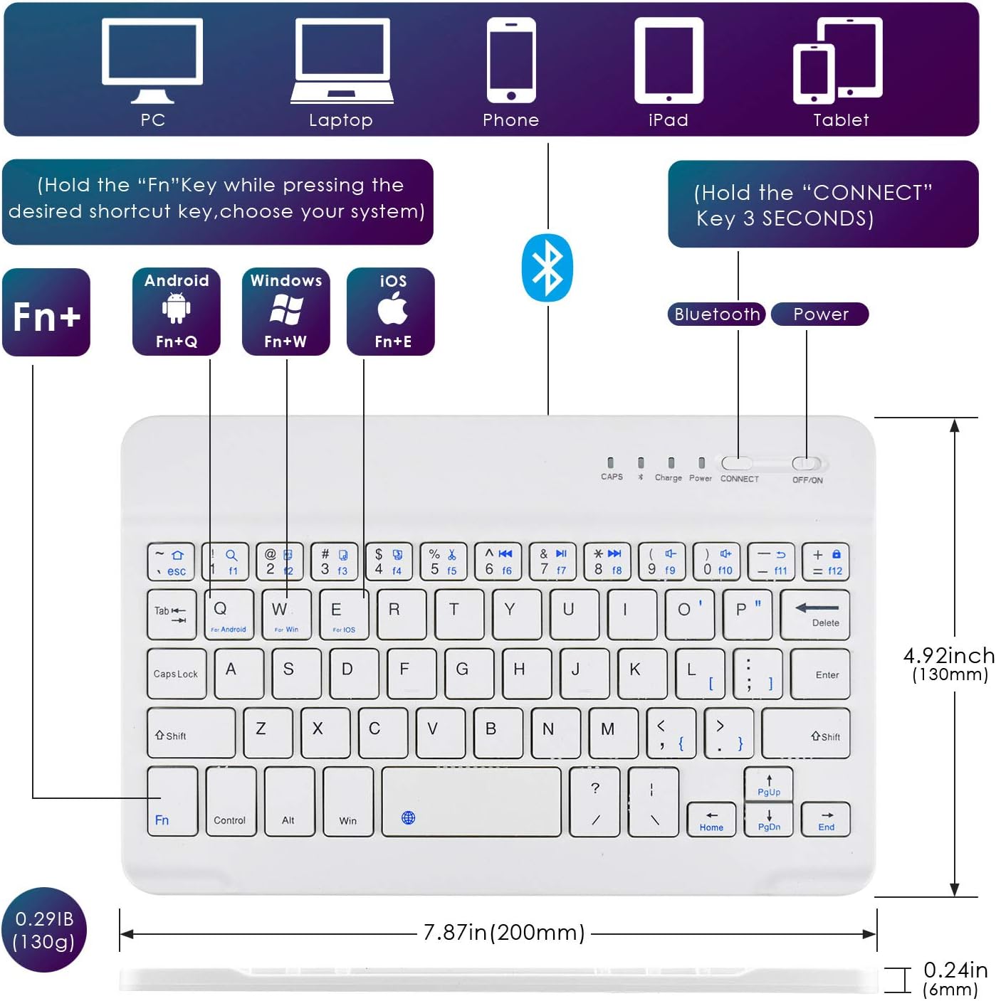 DETUOSI Universal 8.0 inch Android Tablet Case with Keyboard, Removable Wireless Bluetooth Keyboard + PU Leather Folio Book Cover + Stand, Travel Portable Sleeve for iOS/Android/Windows System Tablet - Image 3