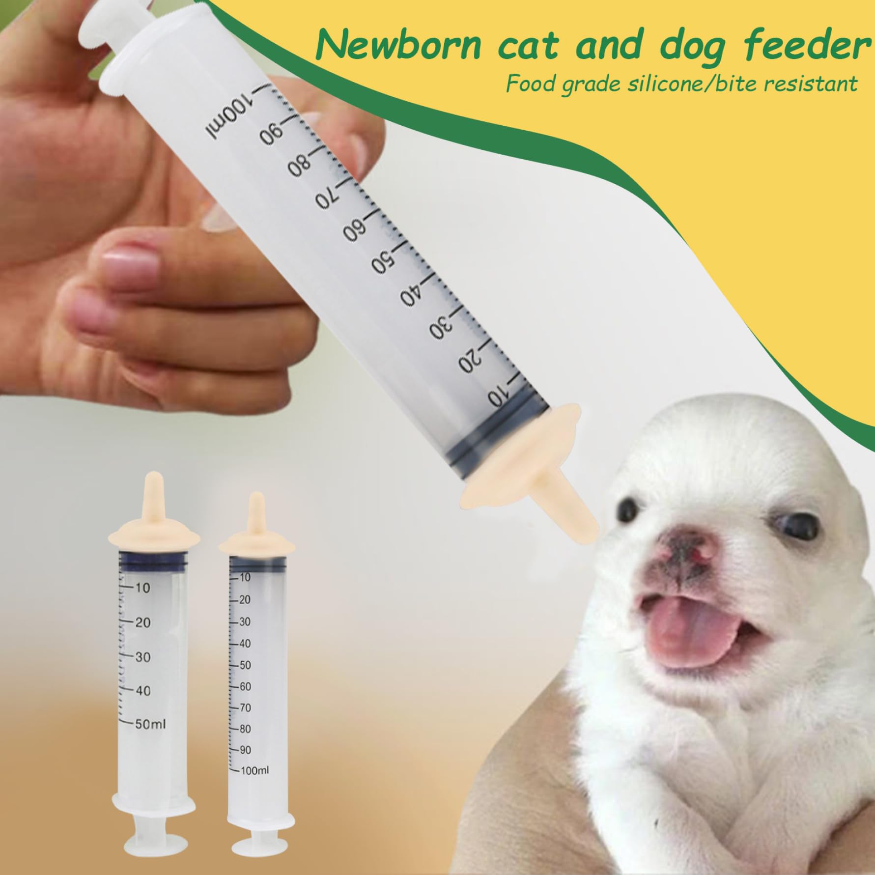 Tétine Miracle pour chatons seringue à tétine biberon pour chaton 2 pièces 10 ml + 30 ml seringue d'alimentation pour chats, tétine en silicone sûre pour chat, biberons anti-mastication pour chiots