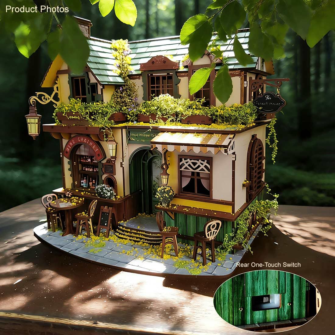 Drewniany zestaw do budowania 3D, tawerny "zrób to sam", drewniany domek dla lalek, zestaw z oświetleniem LED, kreatywna dekoracja stołu z drewna dla dorosłych i młodzieży (220 elementów)